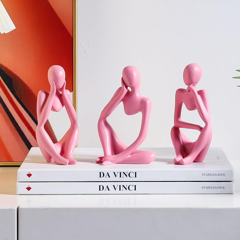 BrownLove 3pcs Pink Human Body Abstract Art Decoration, Modern Art Resin Statue Room Office Shelf Bookcase Decoration - Image 3